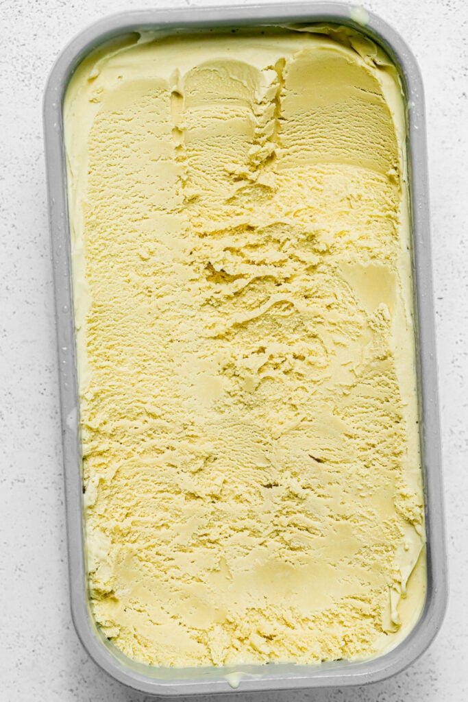 Sicilian Pistachio Ice Cream in loaf pan.