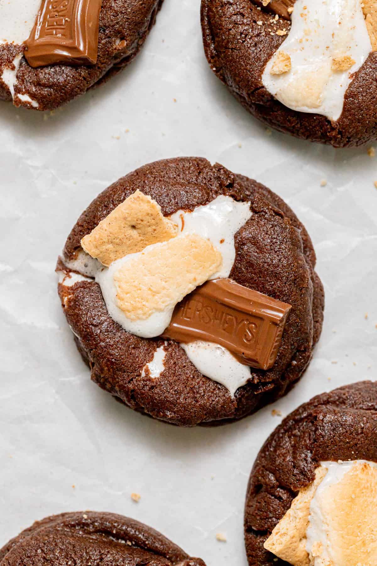 s'mores cookie on parchment paper.