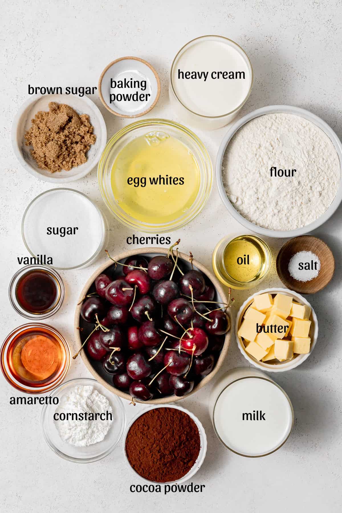 Black Forest Cake ingredients. 
