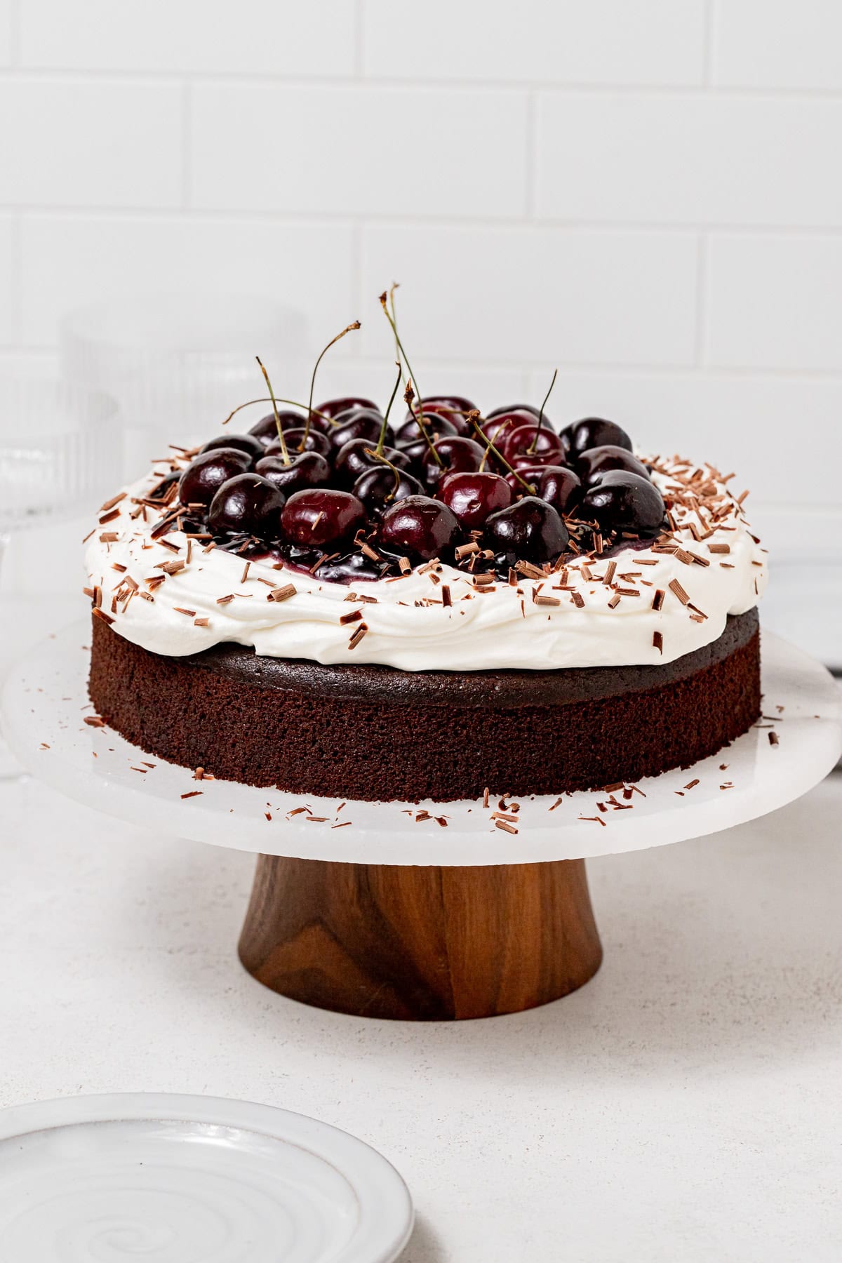 Black Forest Cake on cake stand.
