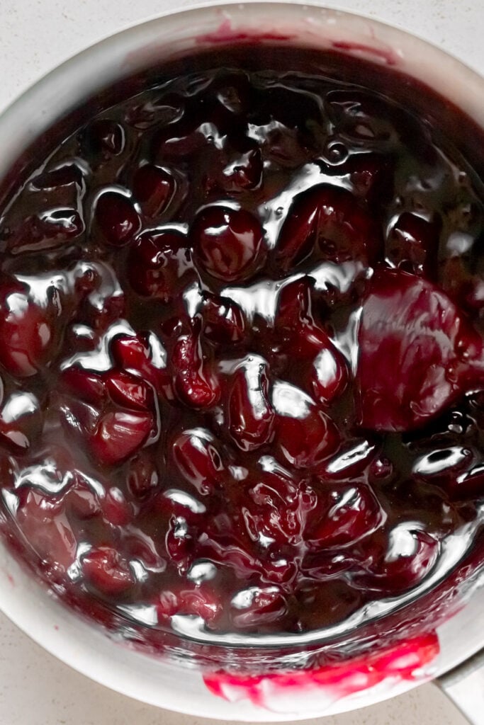 cherry filling in saucepan. 