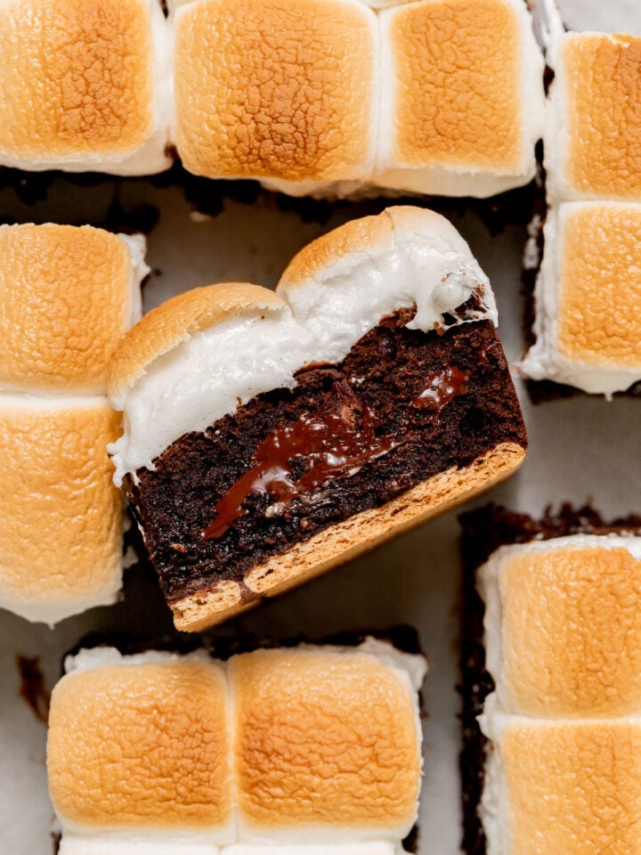 s'mores brownies on parchment paper.