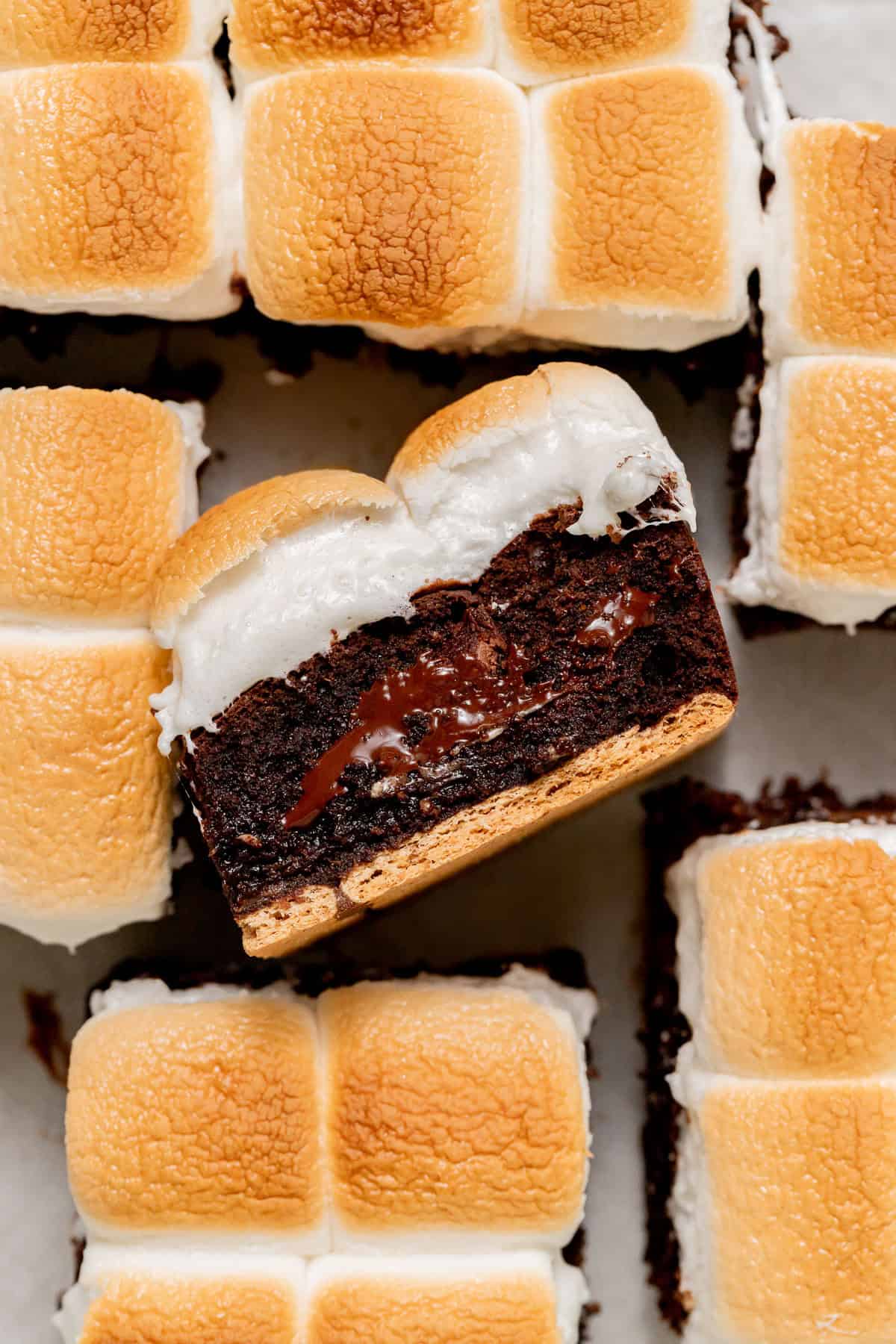 s'mores brownies on parchment paper.
