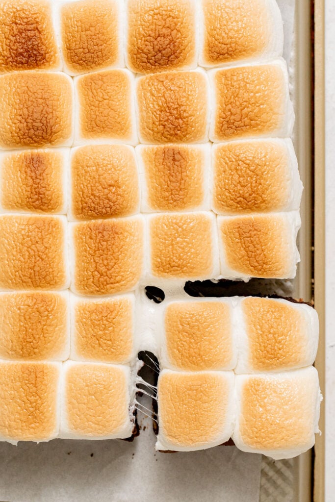 toasted marshmallows on top of brownies.