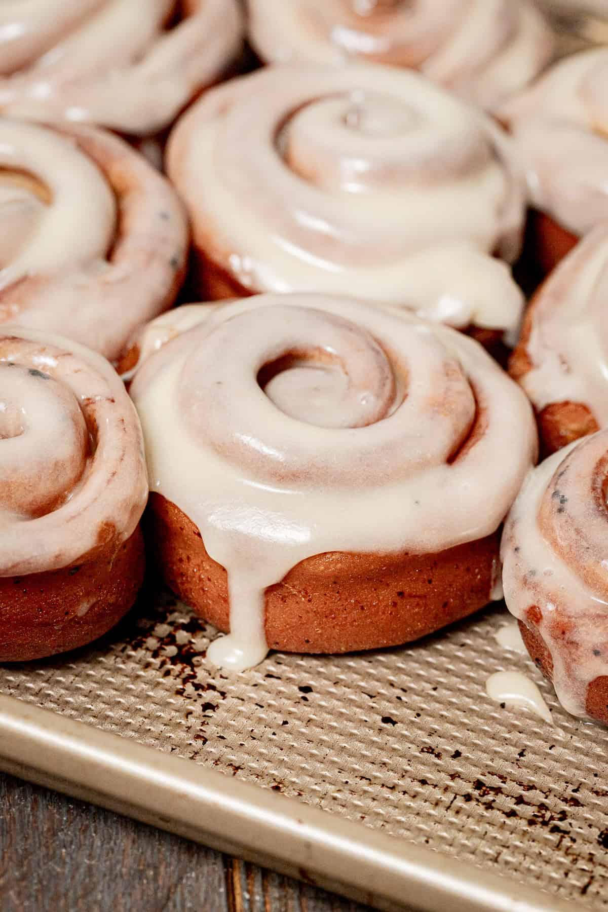 Cinnamon Roll Donuts lined up.