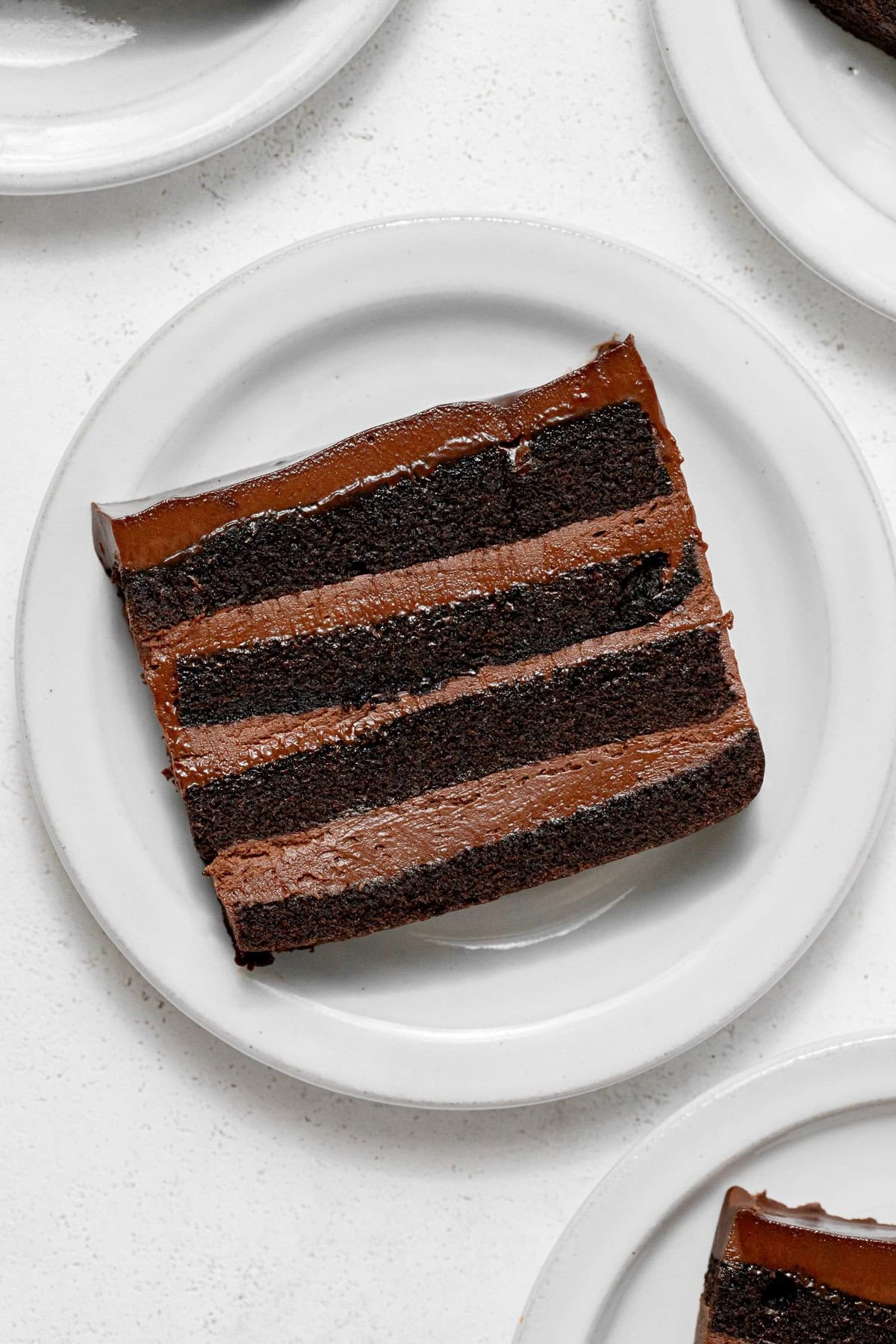 slice of chocolate mousse cake on plate.