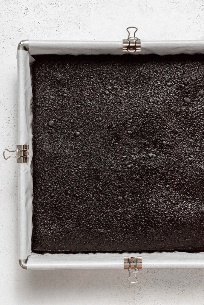 chocolate cake in pan.