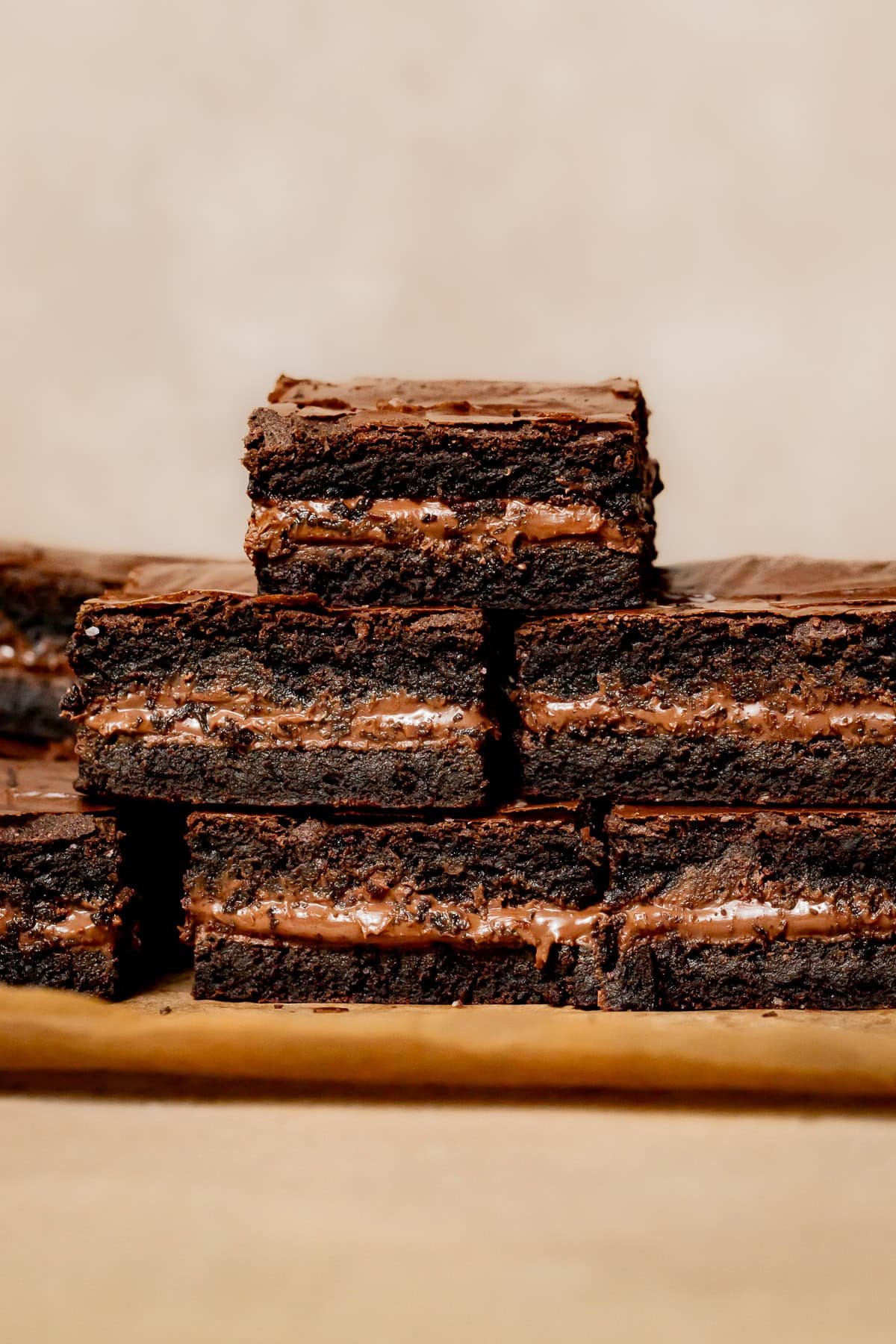 Nutella Brownies stacked.