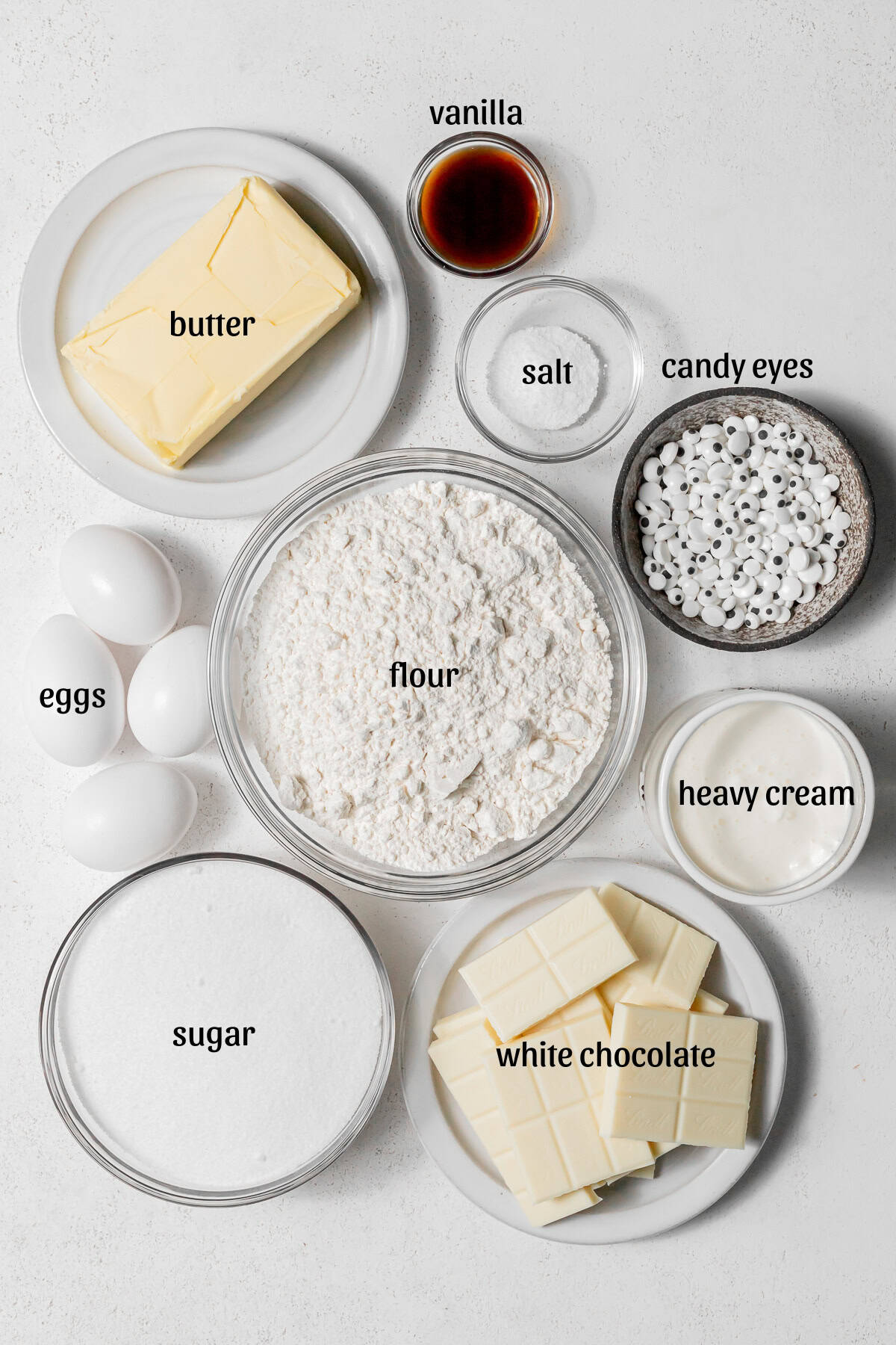 ingredients for mummy white chocolate brownies.