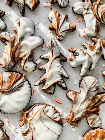 peppermint bark cookies on baking sheet.