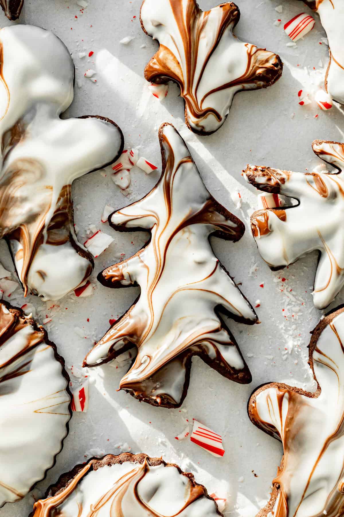 close up of Chocolate Peppermint Bark Sugar Cookies.