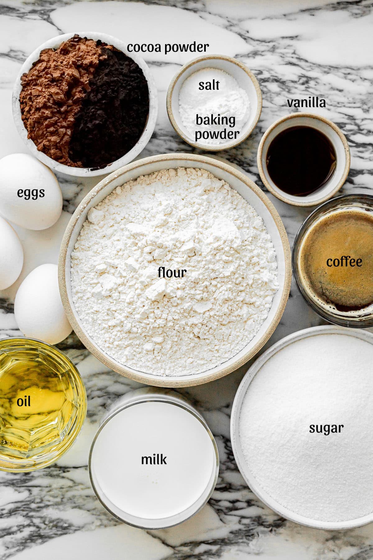 ingredients for Sheet Pan Chocolate Birthday Cake.