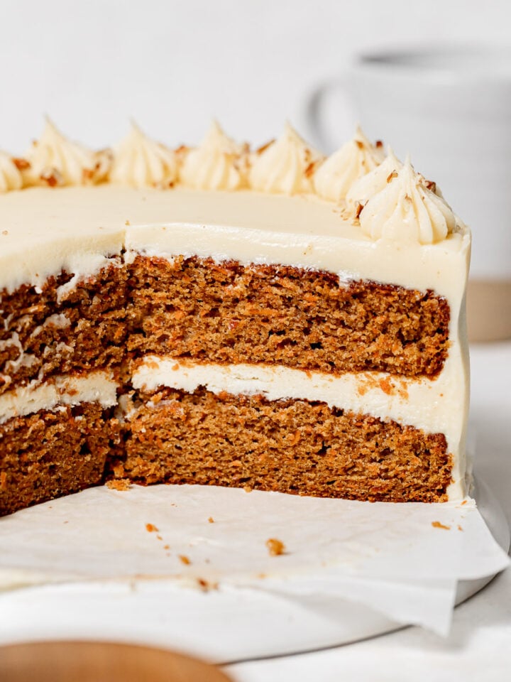 9" Carrot Cake on marble round.