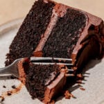9-Inch Chocolate Fudge Cake slice on plate.