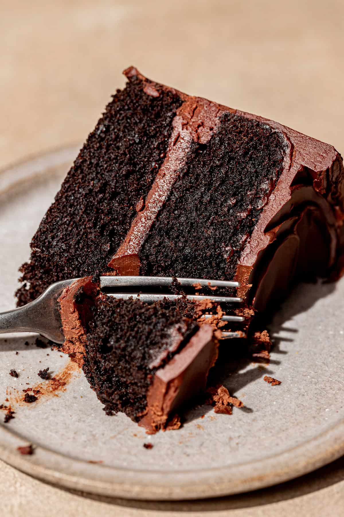 9-Inch Chocolate Fudge Cake slice on plate.
