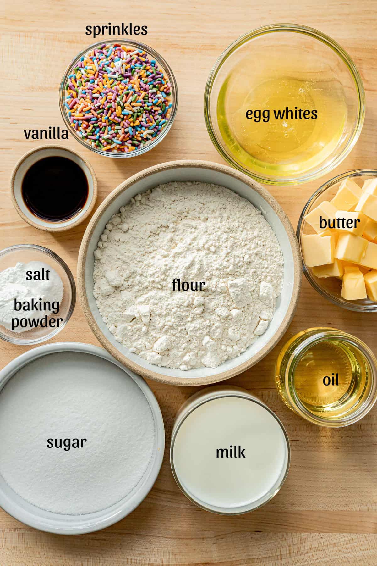 ingredients for Birthday Funfetti Cake.