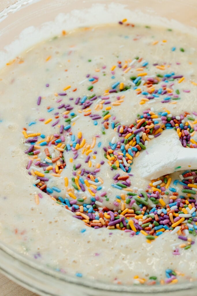 Birthday Funfetti Cake batter in bowl.
