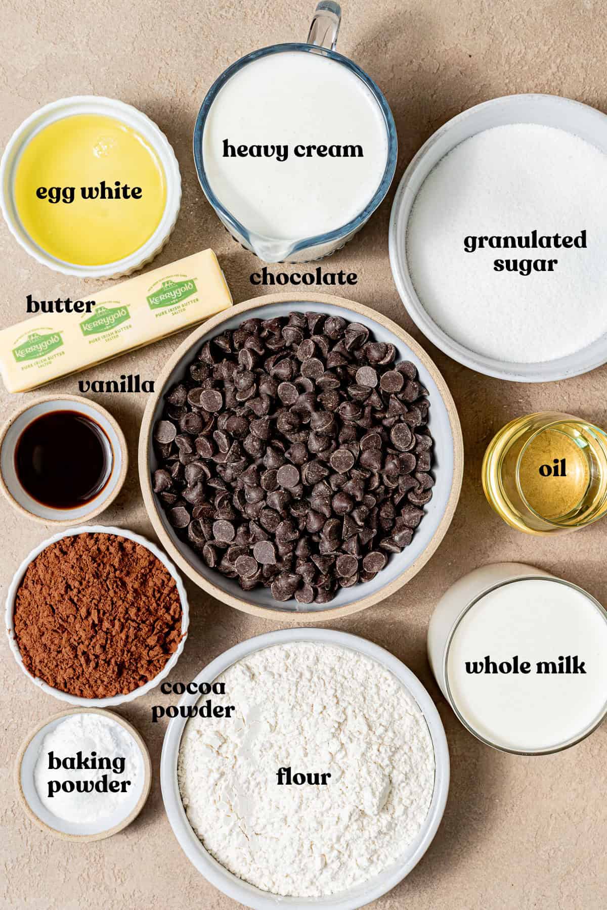 Chocolate Ganache Cupcake ingredients.