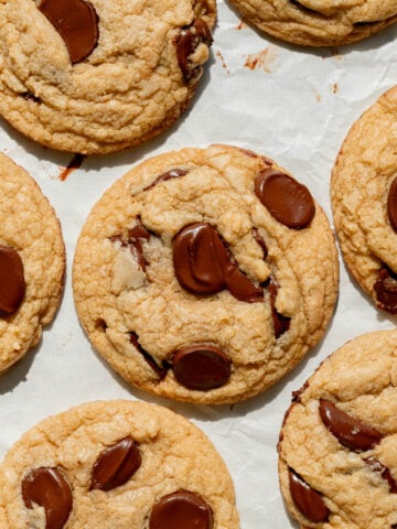 30 minute chocolate chip cookies on baking sheet.