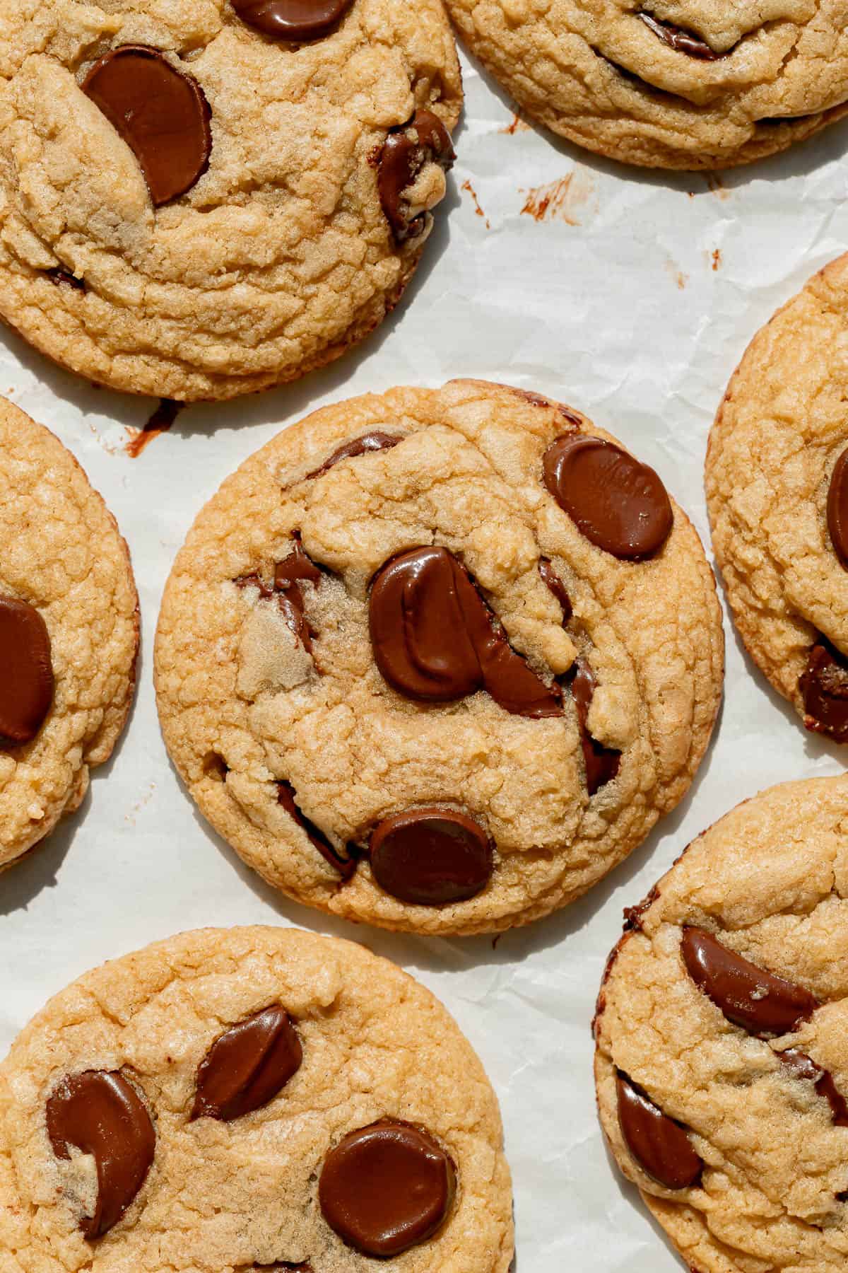 30 minute chocolate chip cookies on baking sheet.