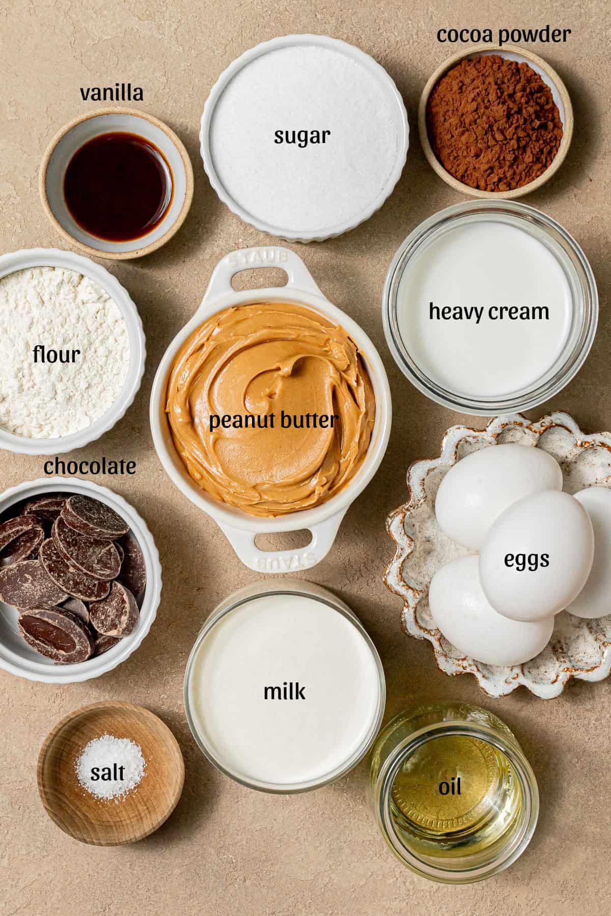 Chocolate Peanut Butter Mousse Cake ingredients.