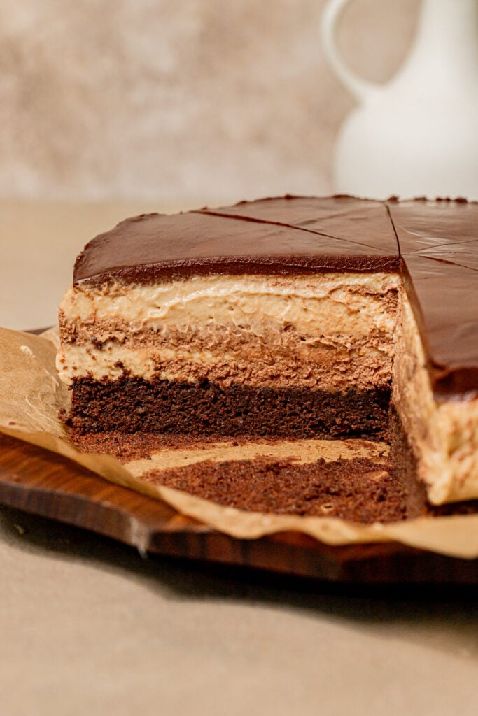finished cake cut to show cross section.