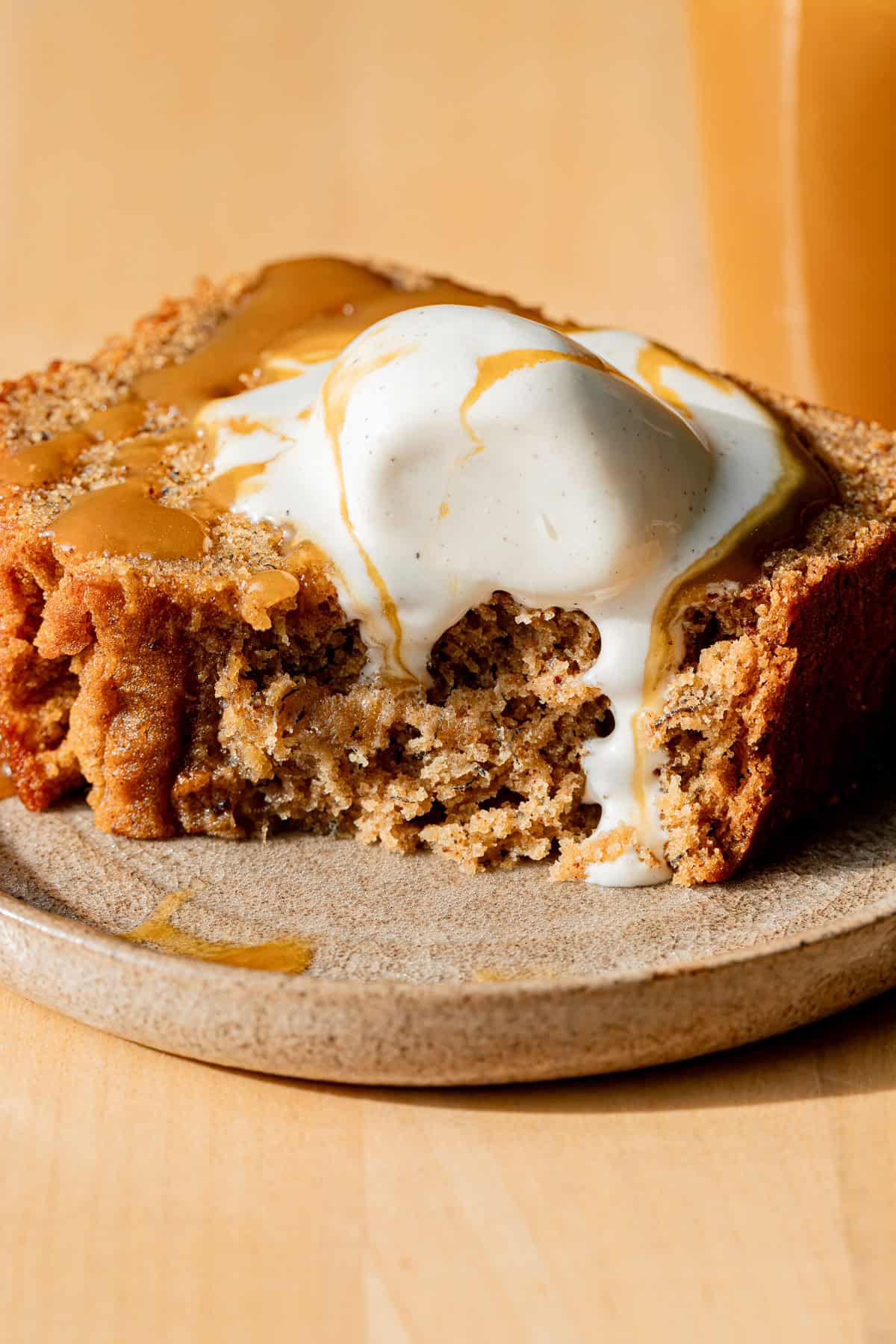 slice of Bourbon Banana Bread on plate.