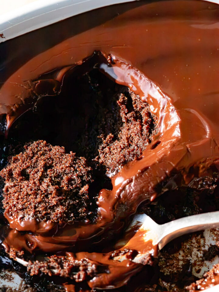 scoopable chocolate cake.