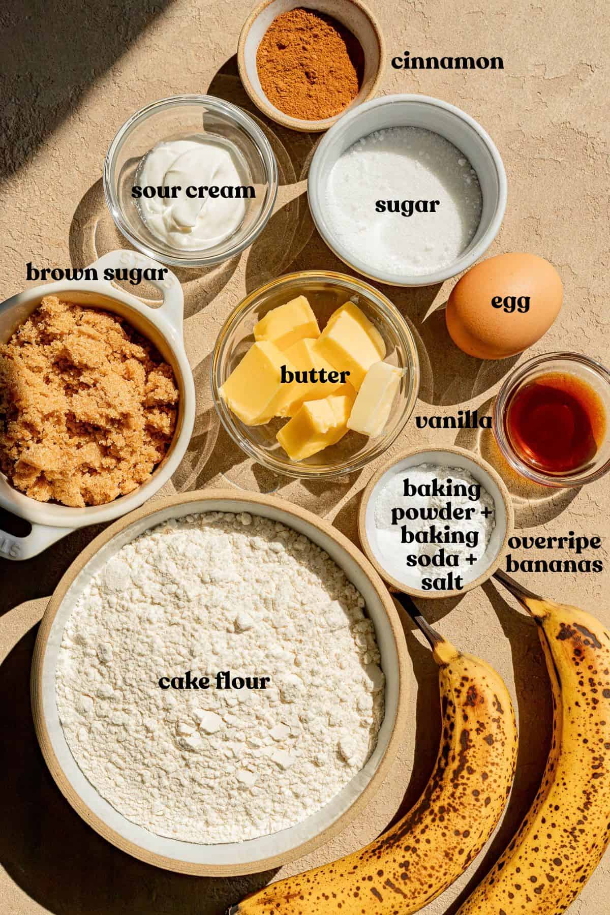 ingredients for Old-Fashioned Banana Bread Donuts.