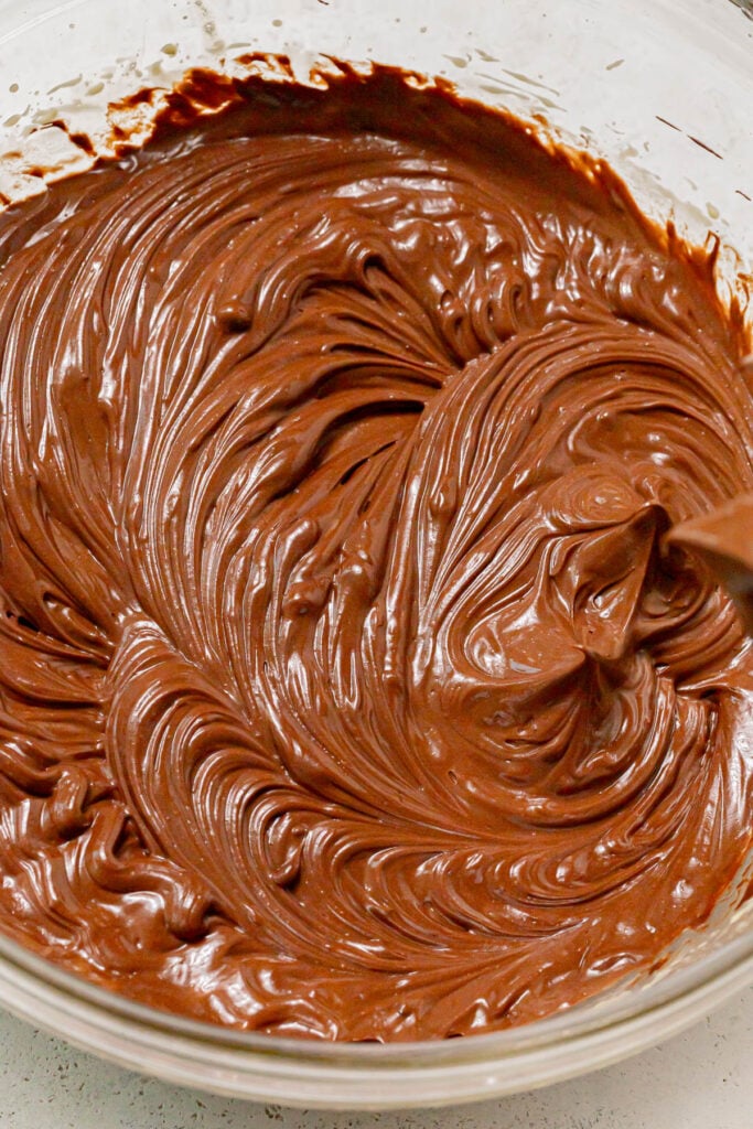 chocolate French buttercream in bowl.