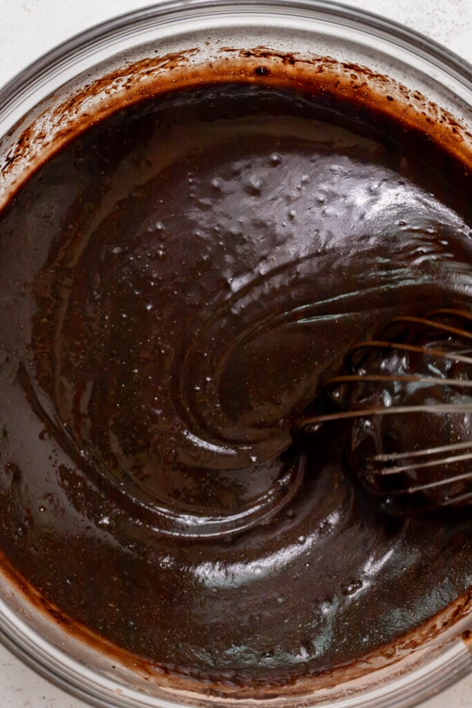chocolate cupcake batter in bowl.