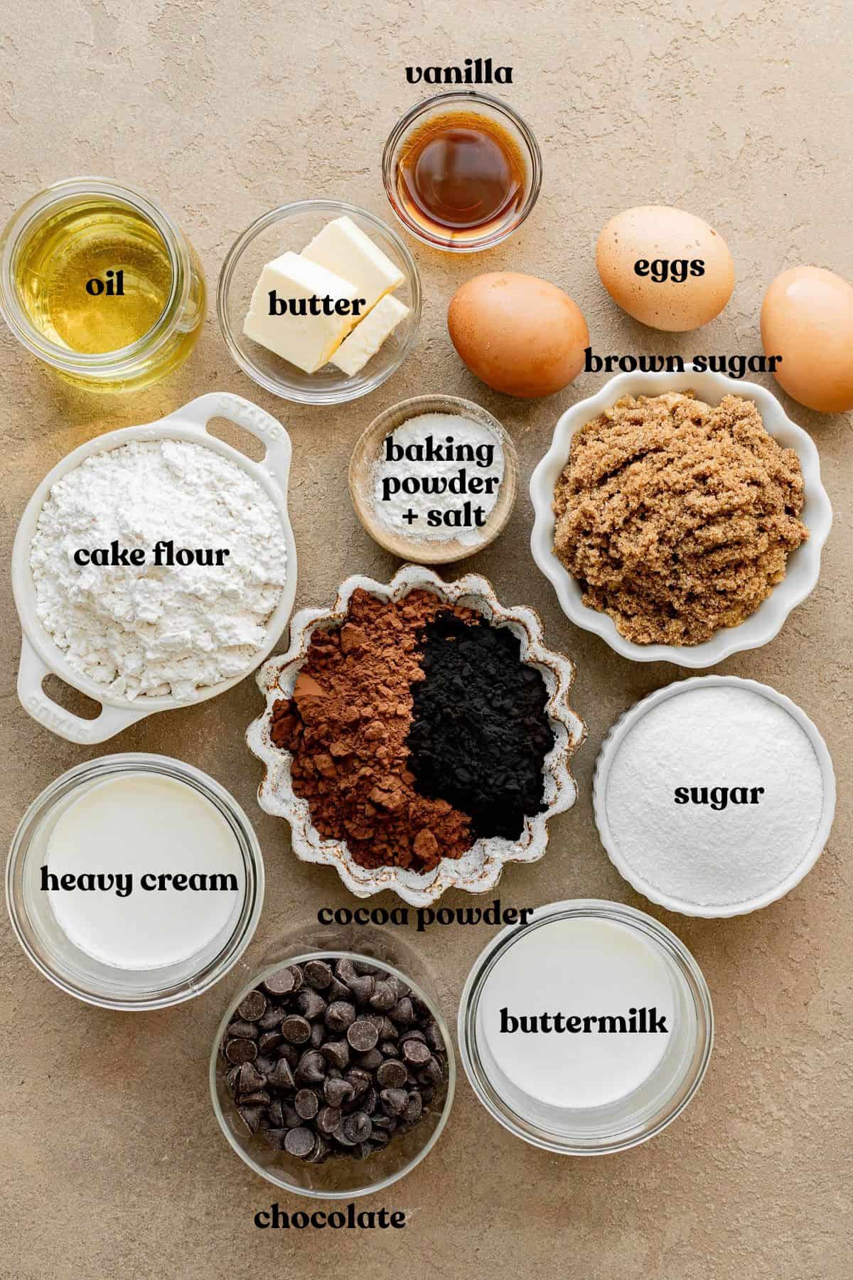 Chocolate Ganache Cake ingredients.