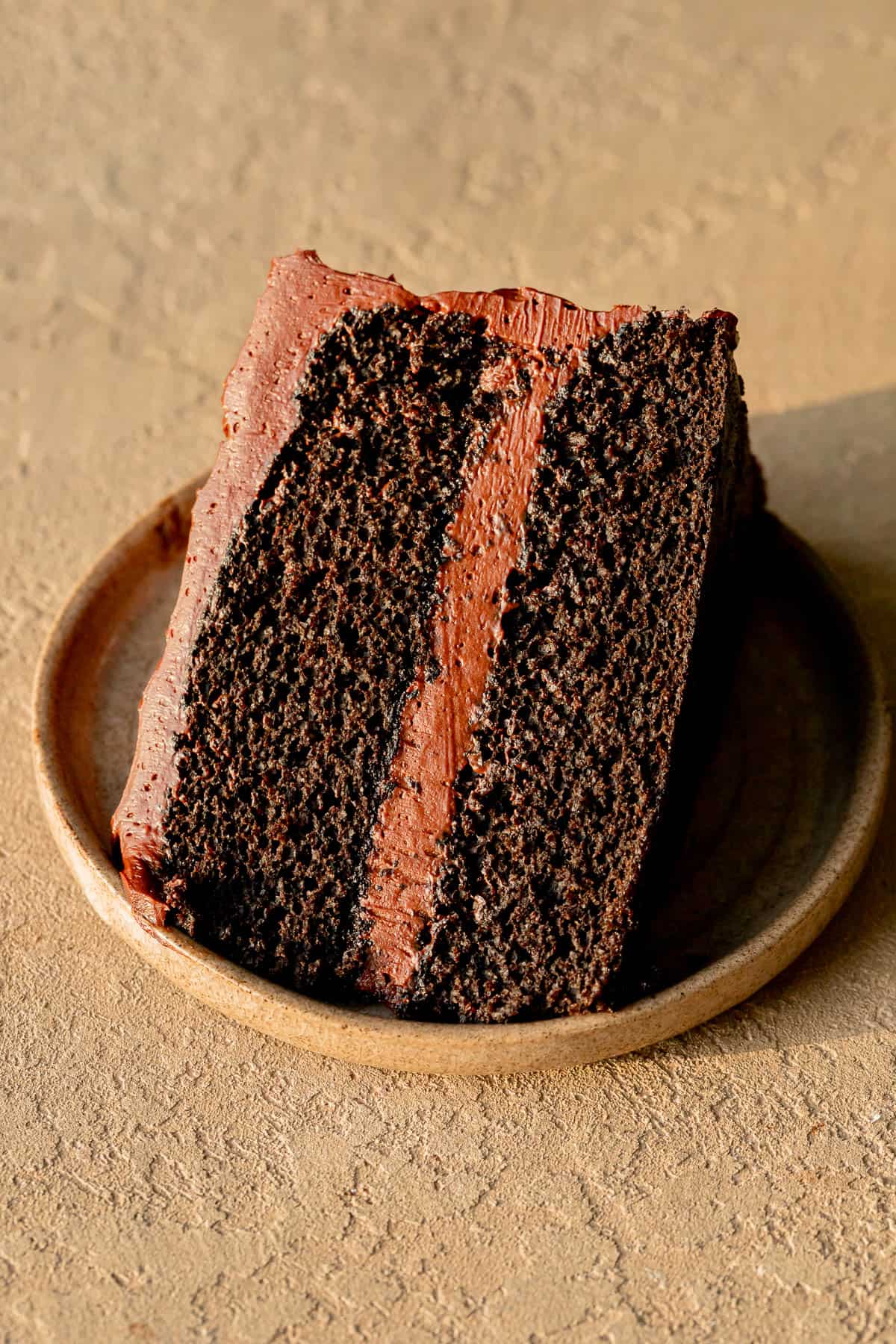 slice of Chocolate Ganache Cake on plate.