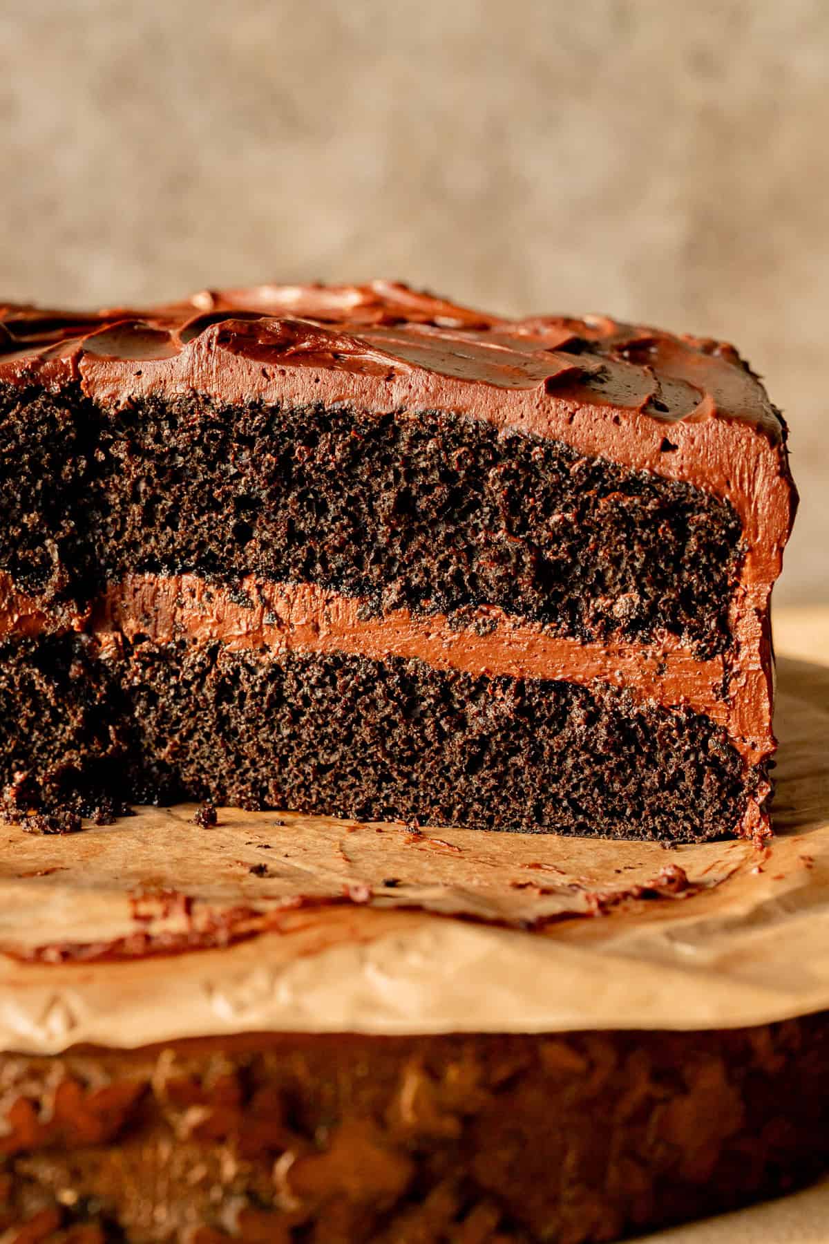 Chocolate Ganache Cake cut to show cross section.
