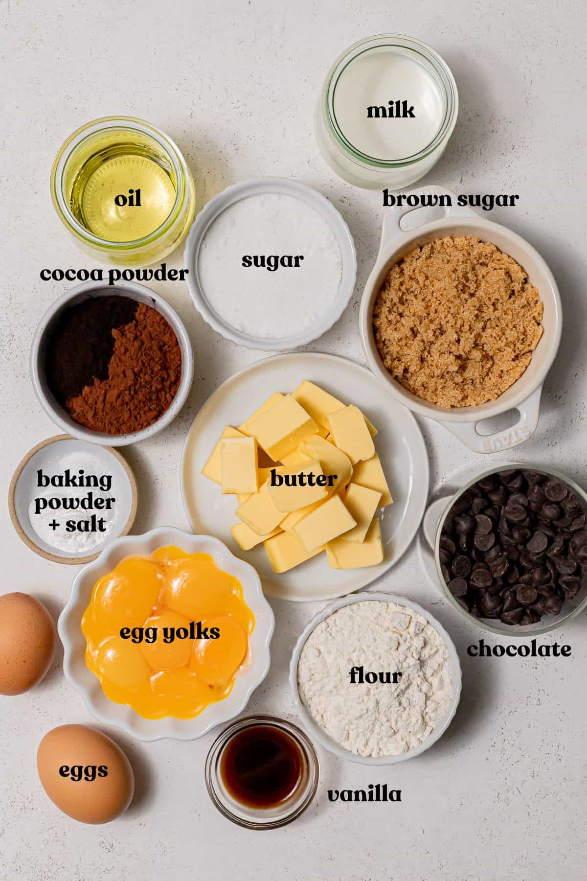 ingredients for Double Chocolate Birthday Cupcakes.