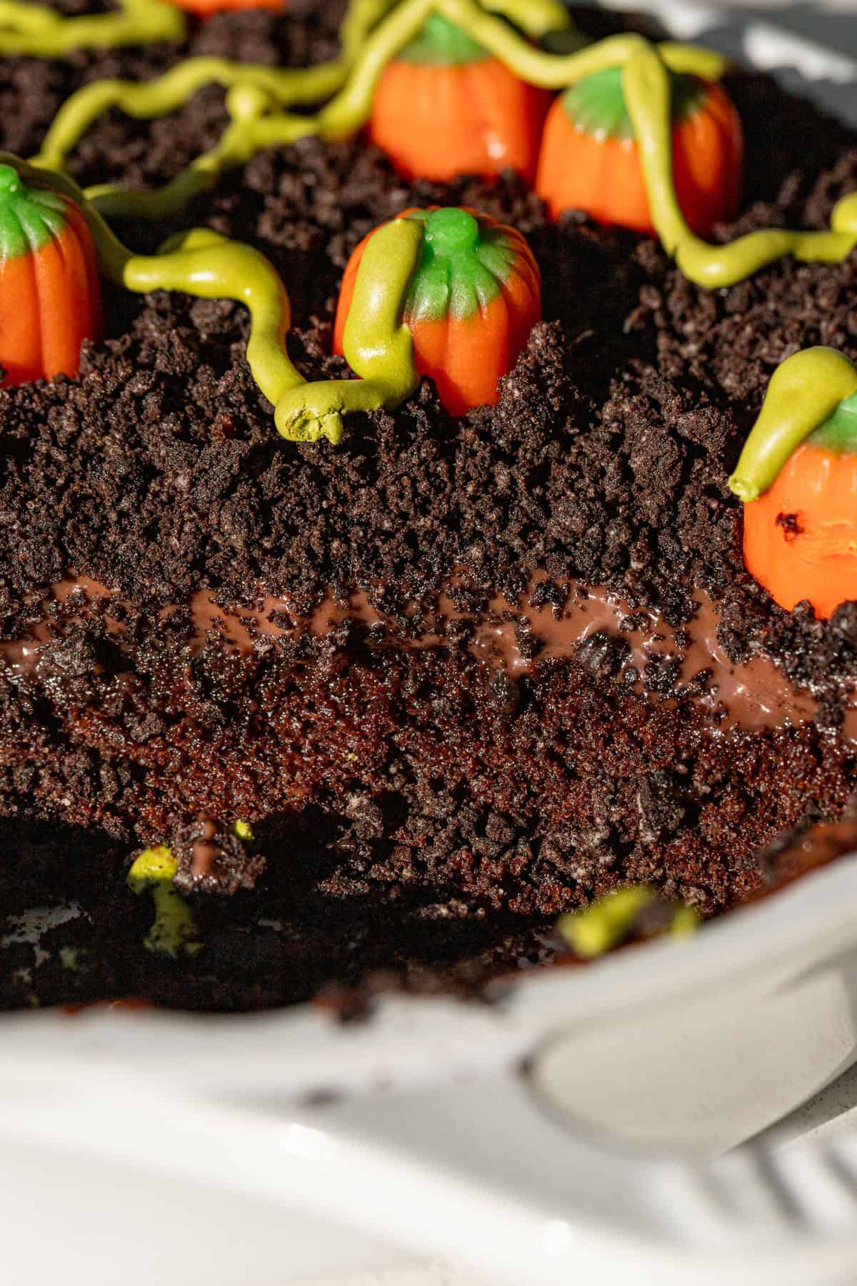 cross section of dirt pudding cake.