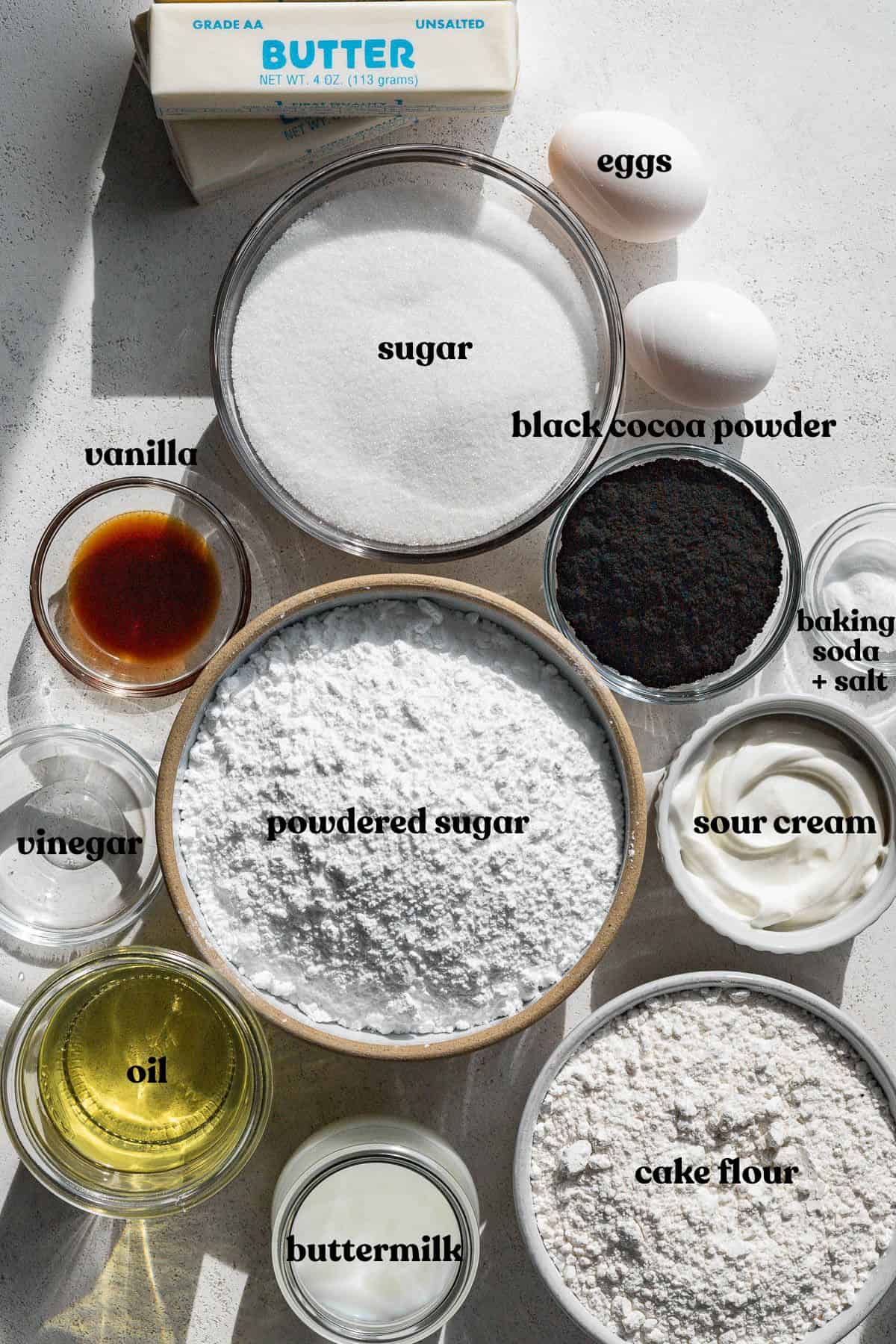 ingredients for Black Velvet Jack-O’-Lantern Cupcakes.