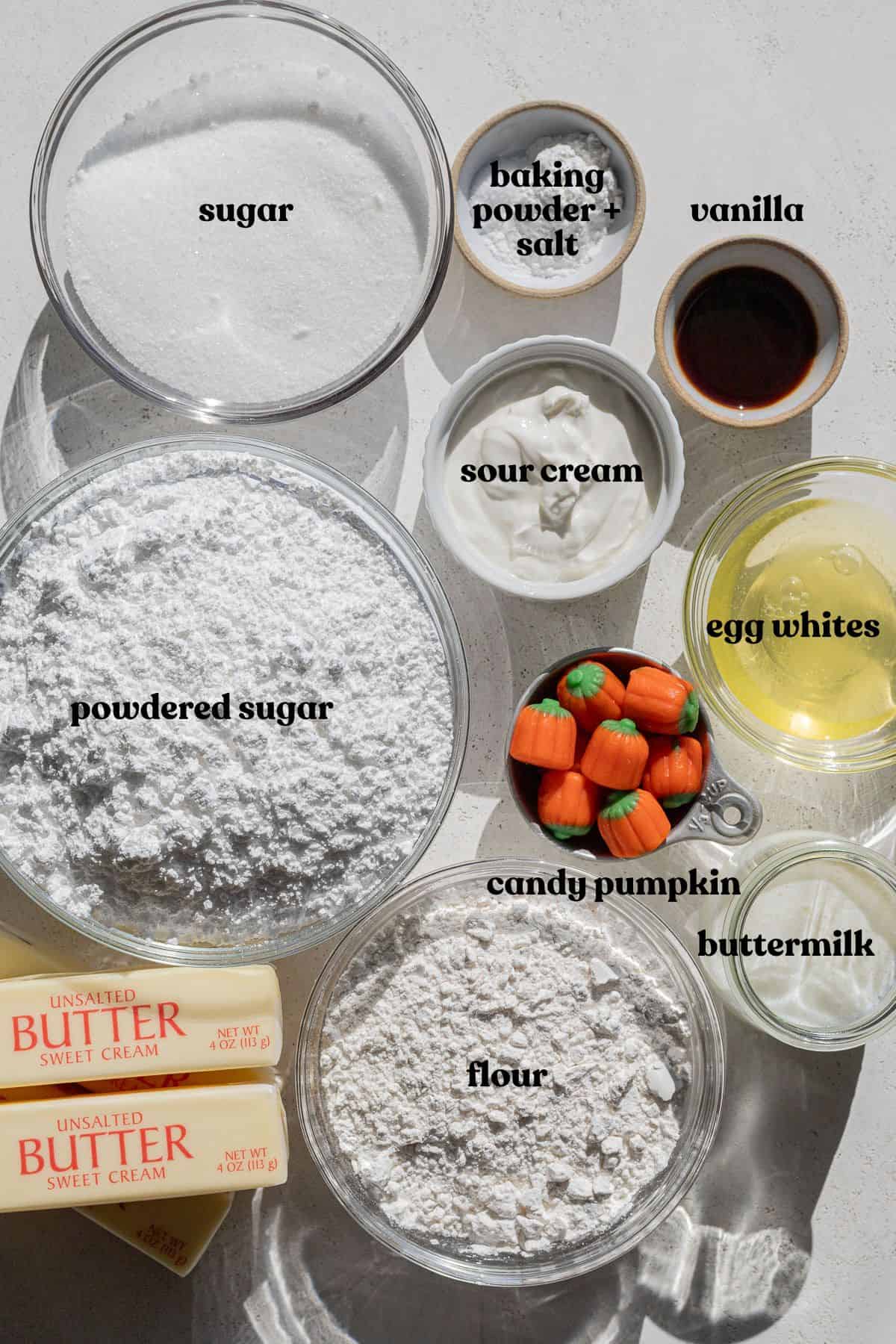 ingredients for White Ghost Cupcakes.