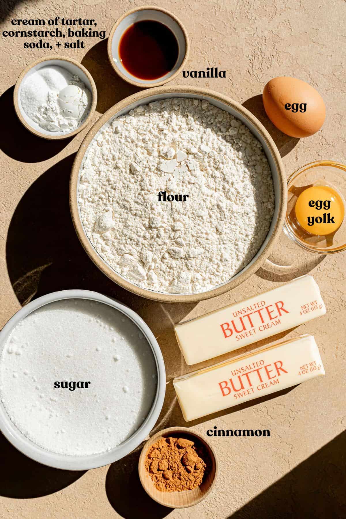 ingredients for Thick & Soft Snickerdoodles.